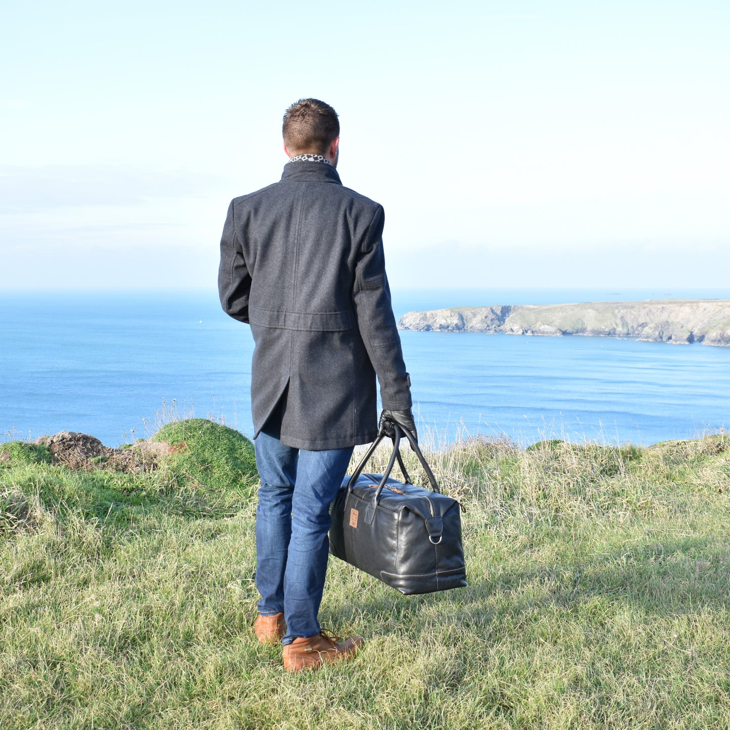 Black Milled Leather Weekend Holdall