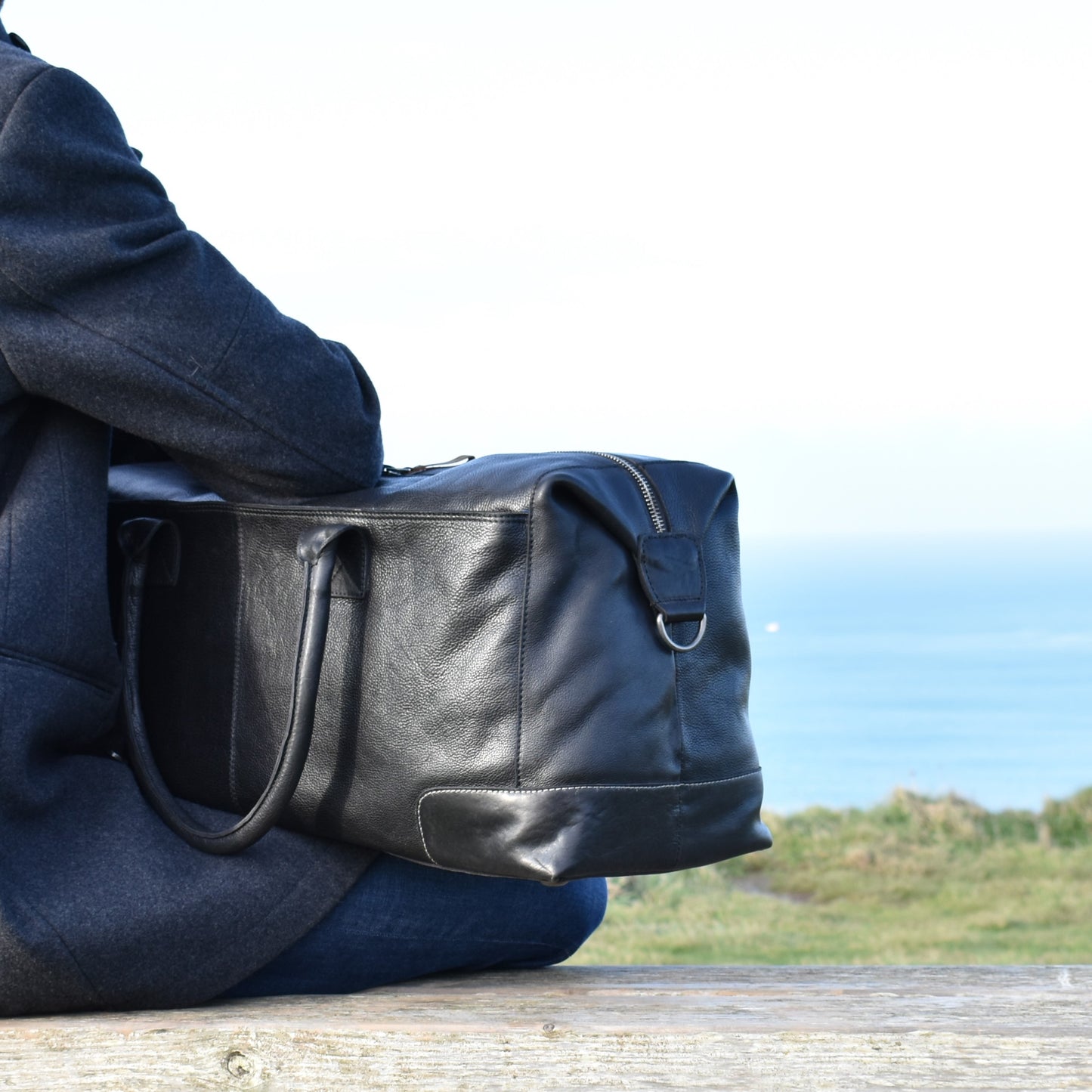 Black Milled Leather Weekend Holdall