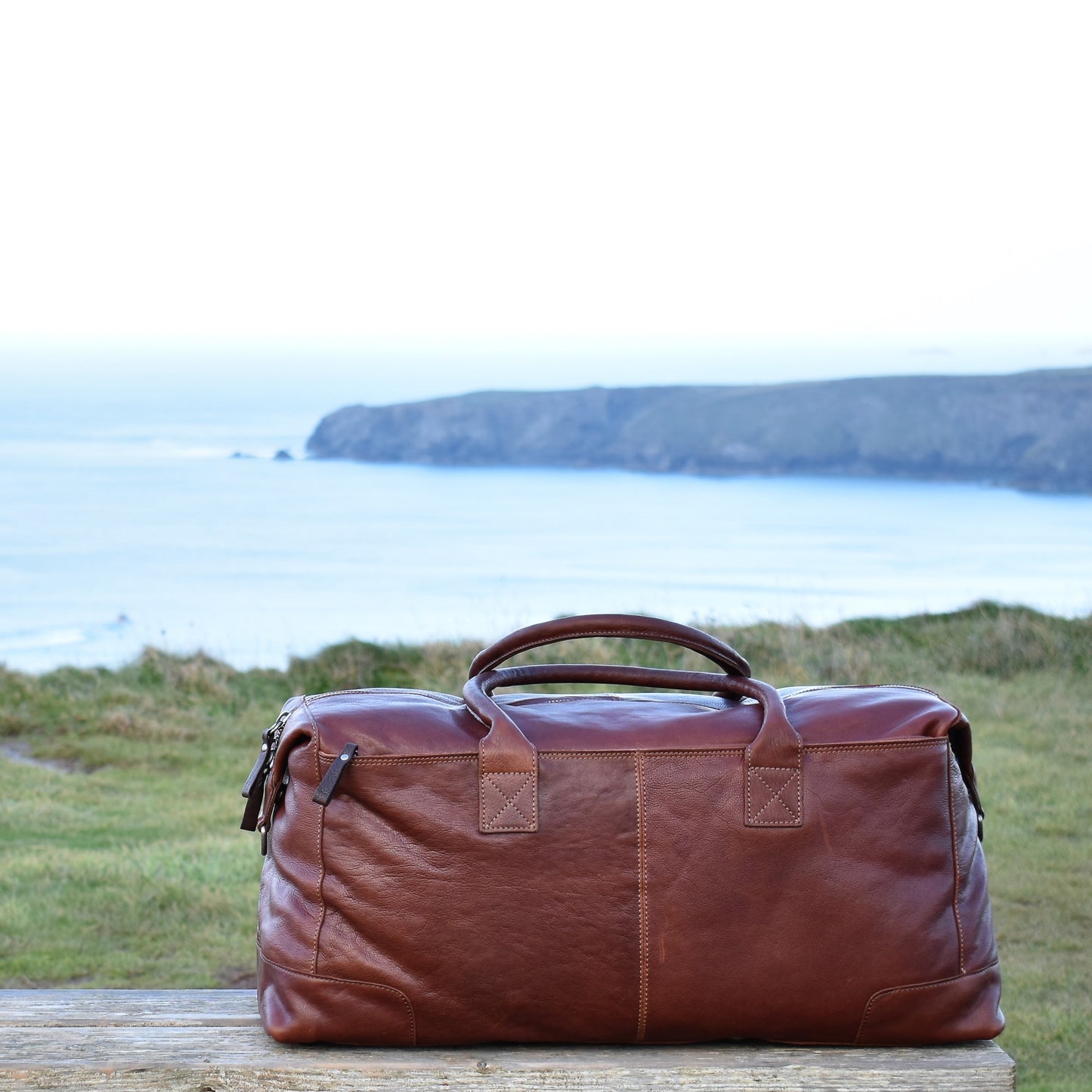 Brown Tan Milled Leather Weekend Holdall