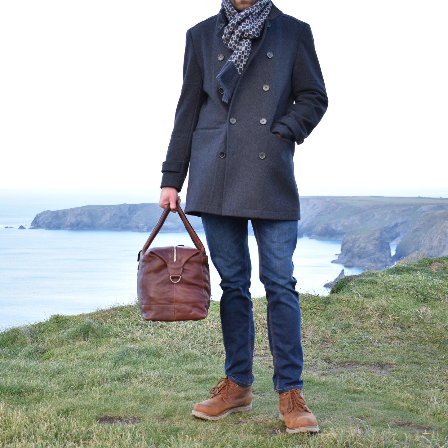 Brown Tan Milled Leather Weekend Holdall