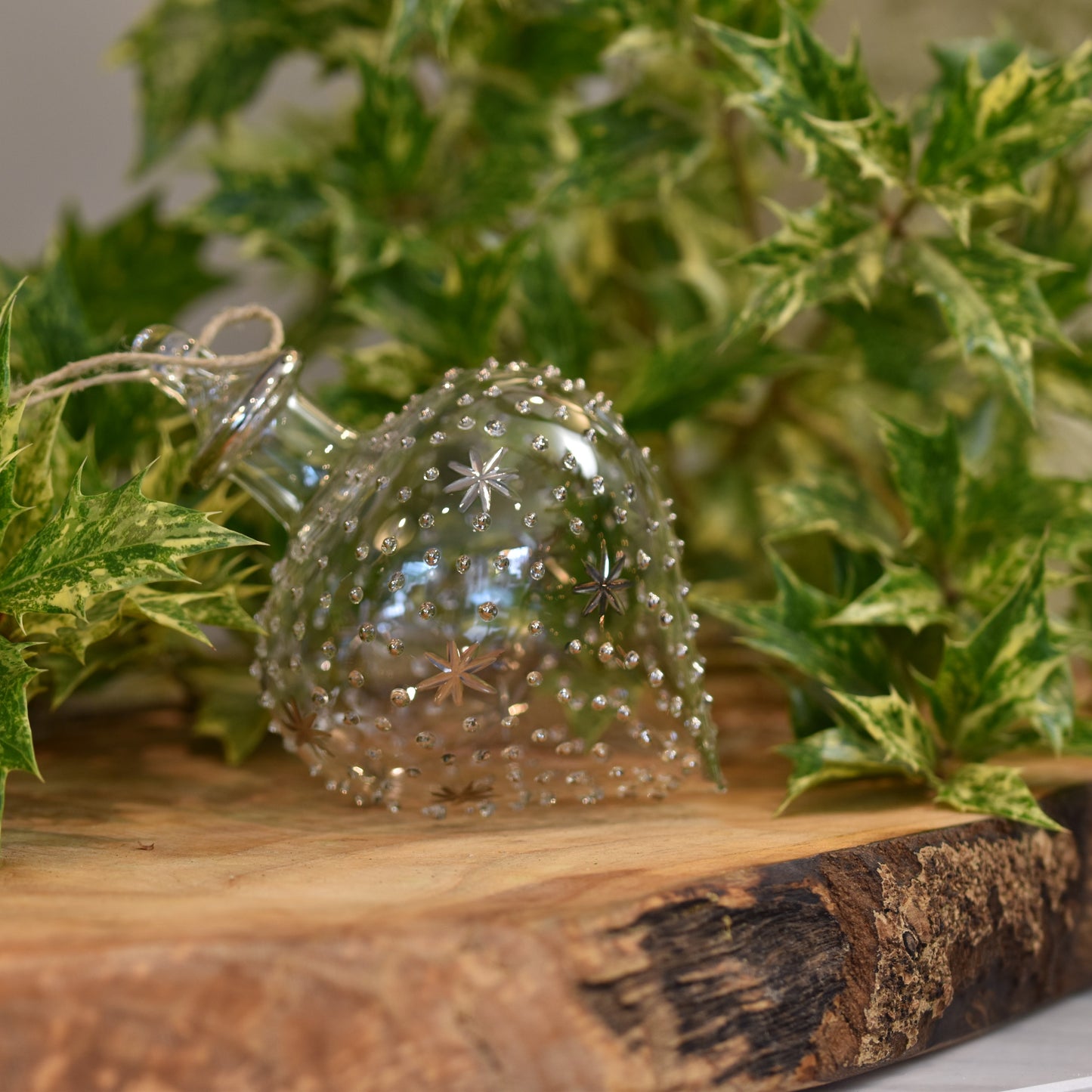 Night Sky Onion Handblown Glass Bauble - Silver & Clear - Large