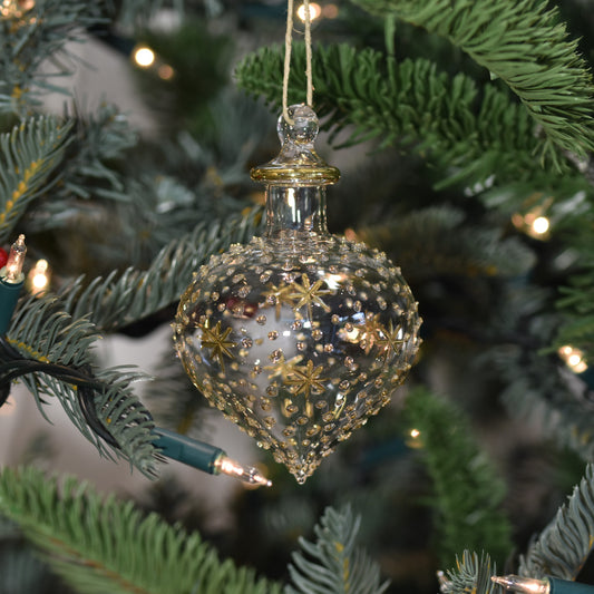 Night Sky Onion Handblown Glass Bauble - Gold & Clear - Large