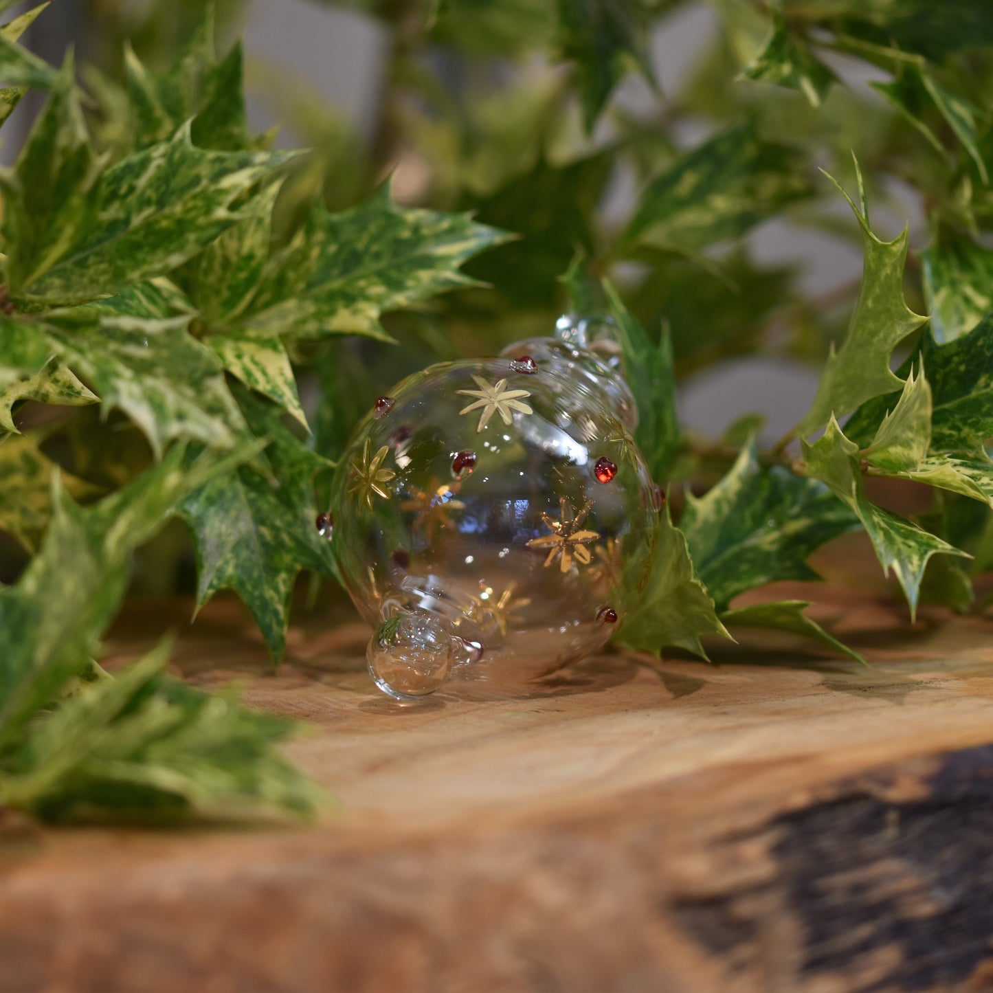 Night Sky Handblown Glass Bauble - Gold & Red - Small