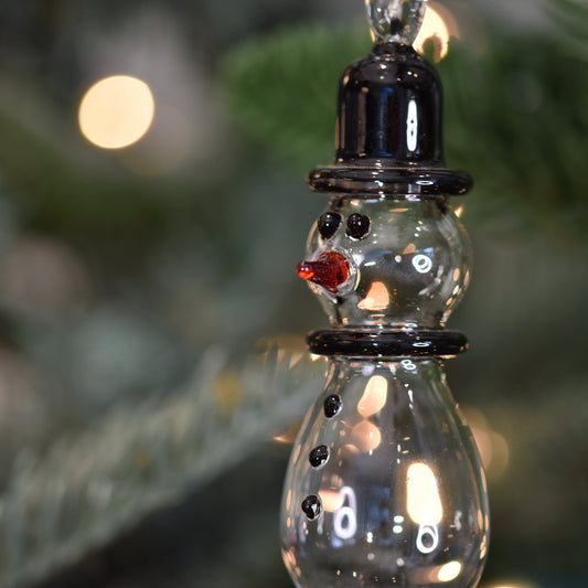 Retro Snowman Handblown Glass Bauble - Small