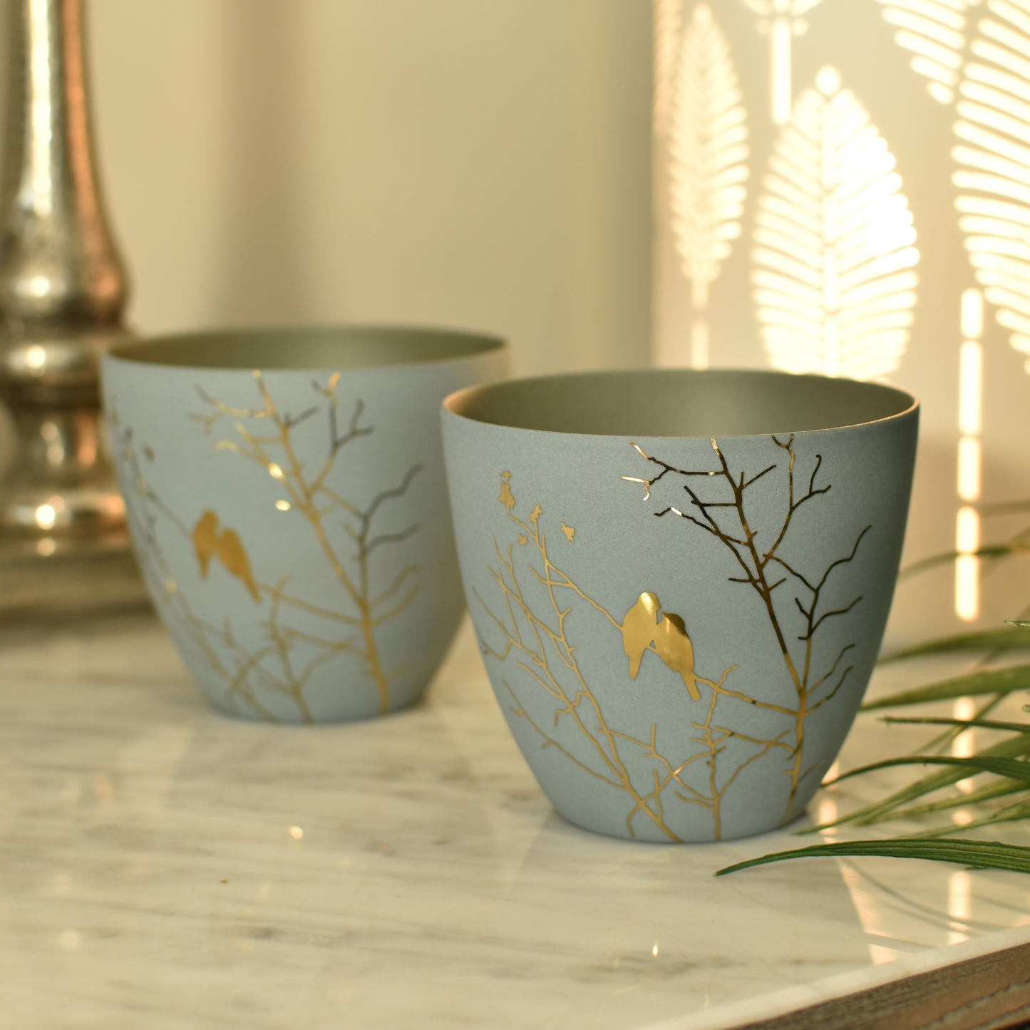 Love Bird Gold & Blue/Grey T-Light Holder