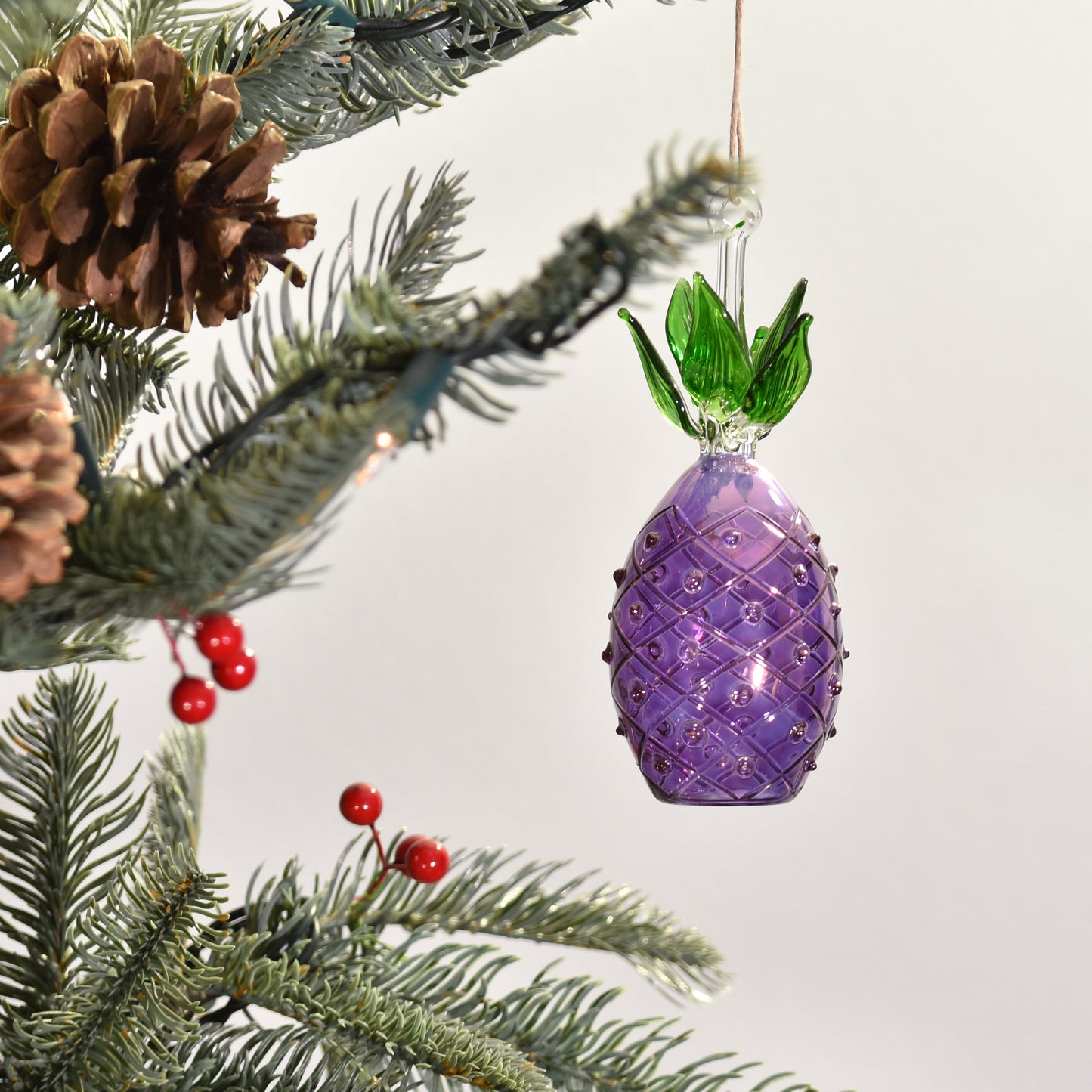 Pineapple Handblown Glass Bauble - Purple - Large