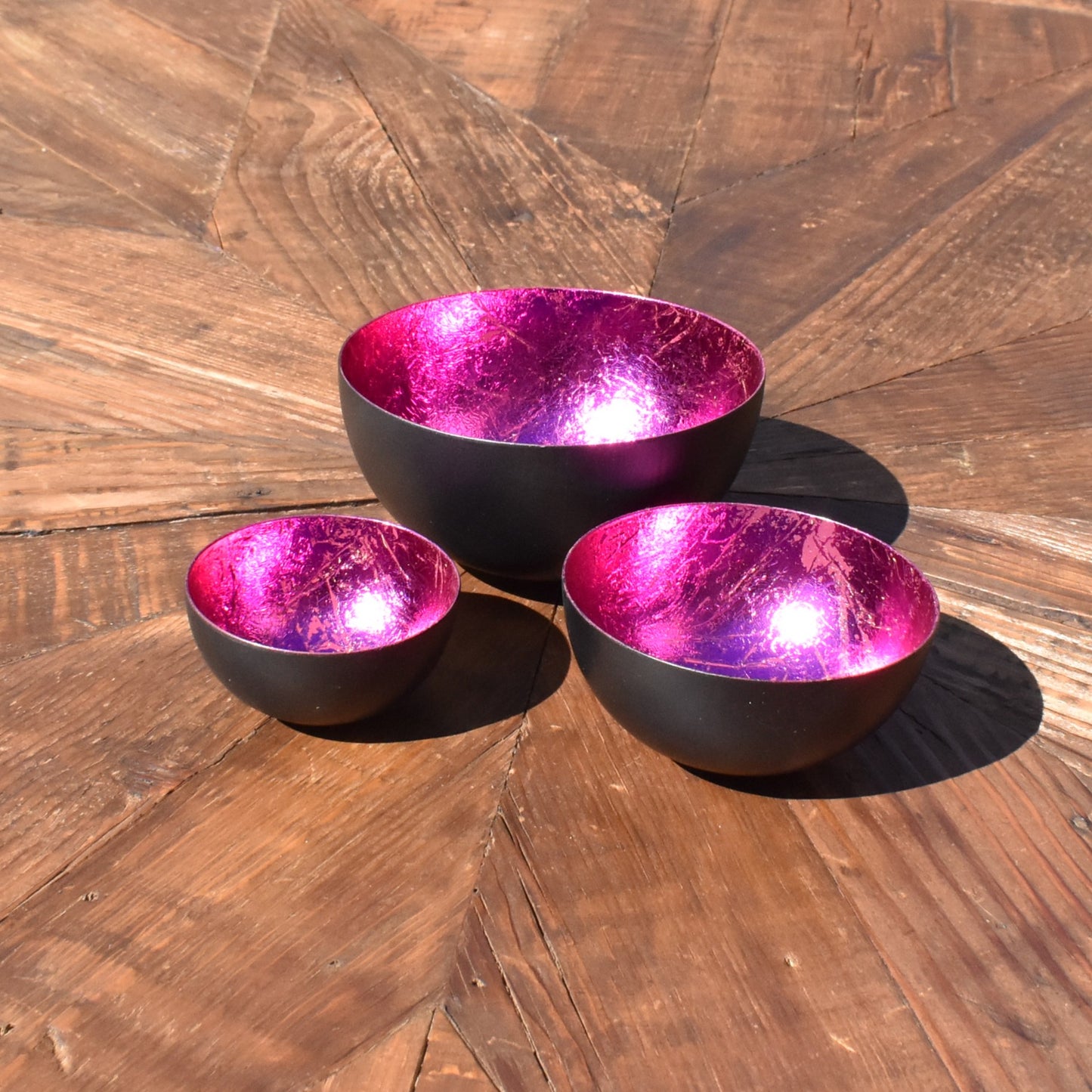 Set Of Three Foiled T-Light Holders - Cerise