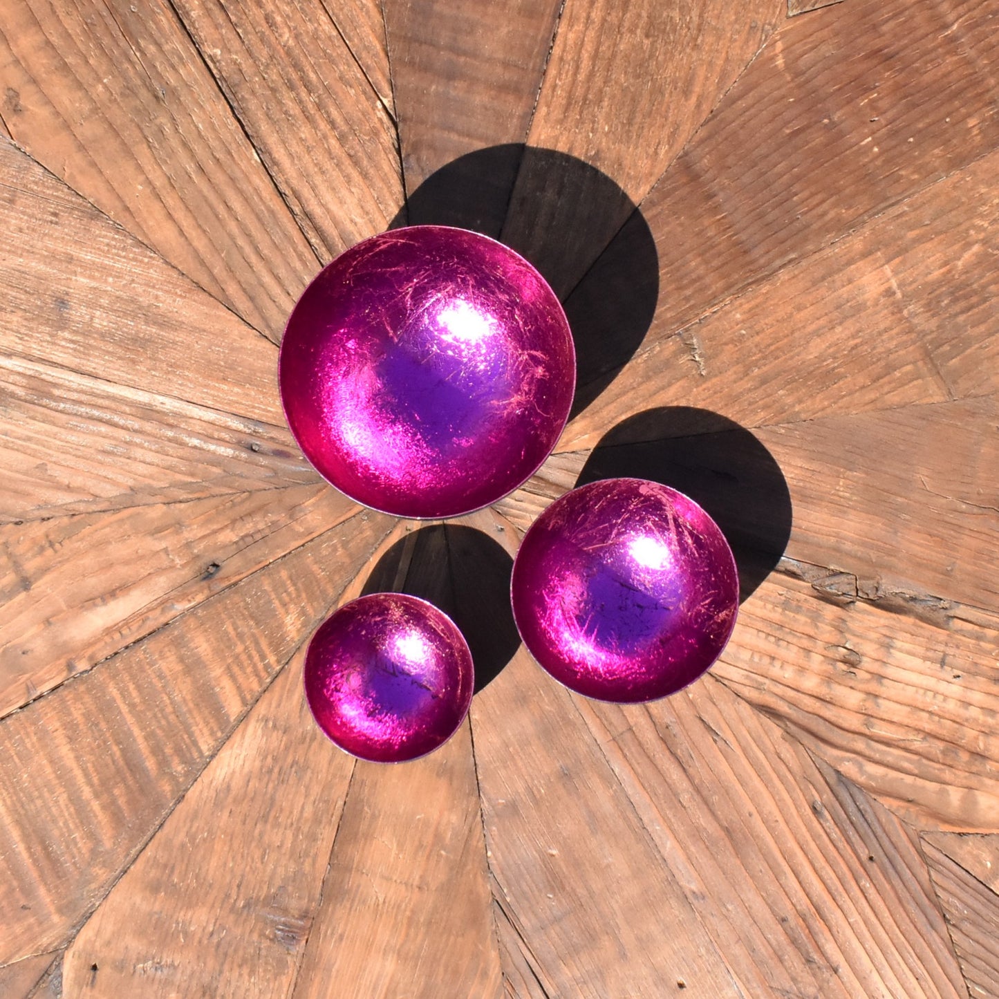 Set Of Three Foiled T-Light Holders - Cerise