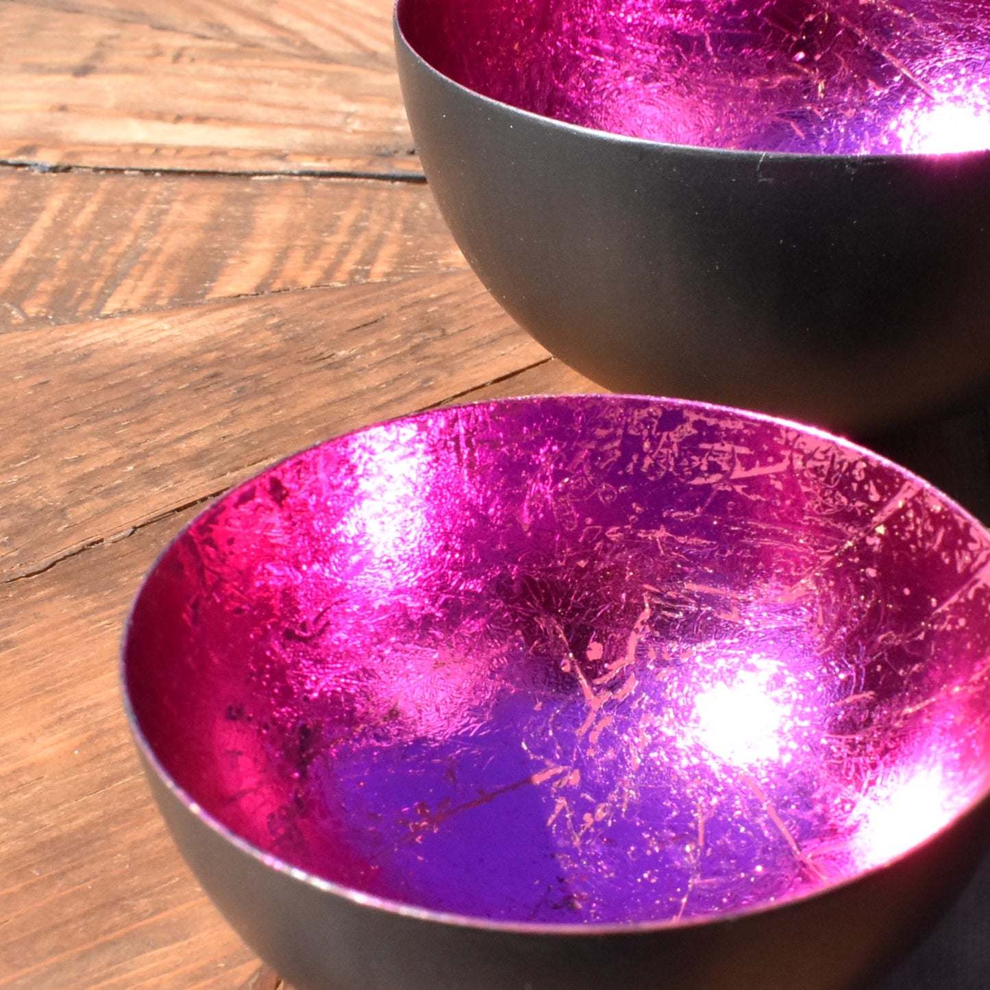 Set Of Three Foiled T-Light Holders - Cerise