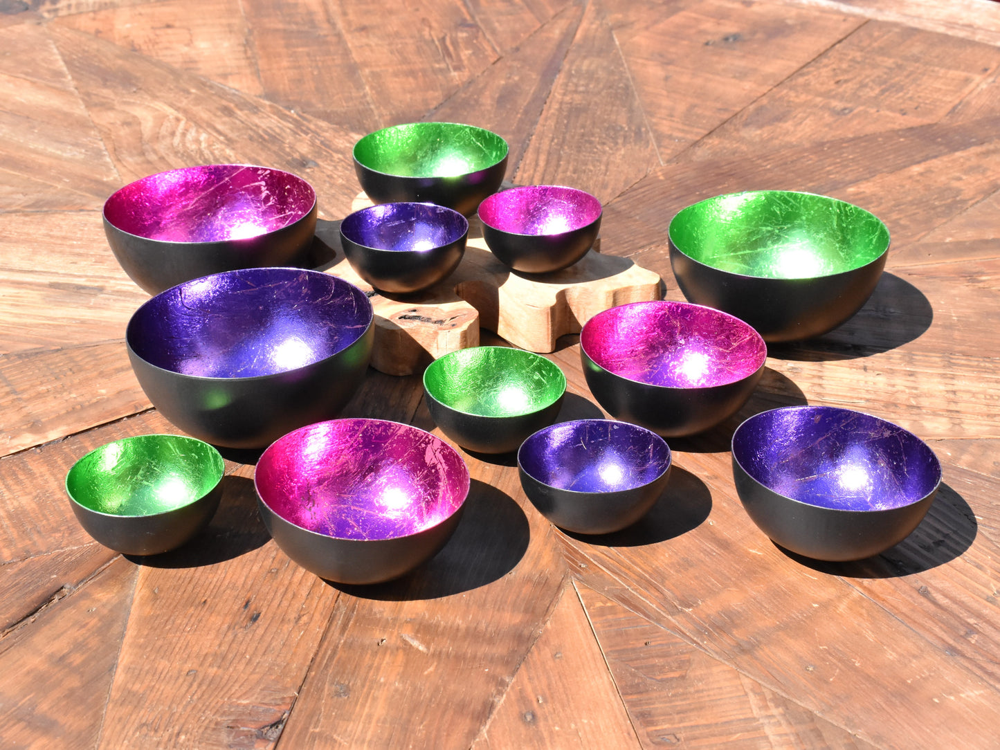 Set Of Three Foiled T-Light Holders - Purple