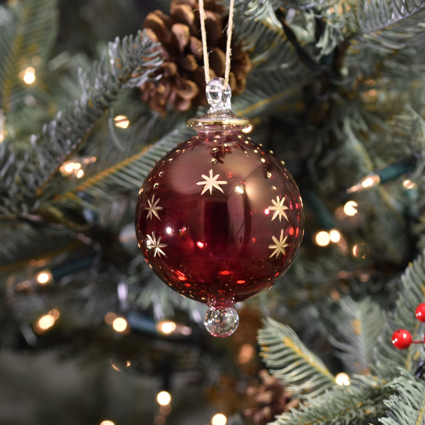 Snowfall Handblown Glass Bauble - Red - Large