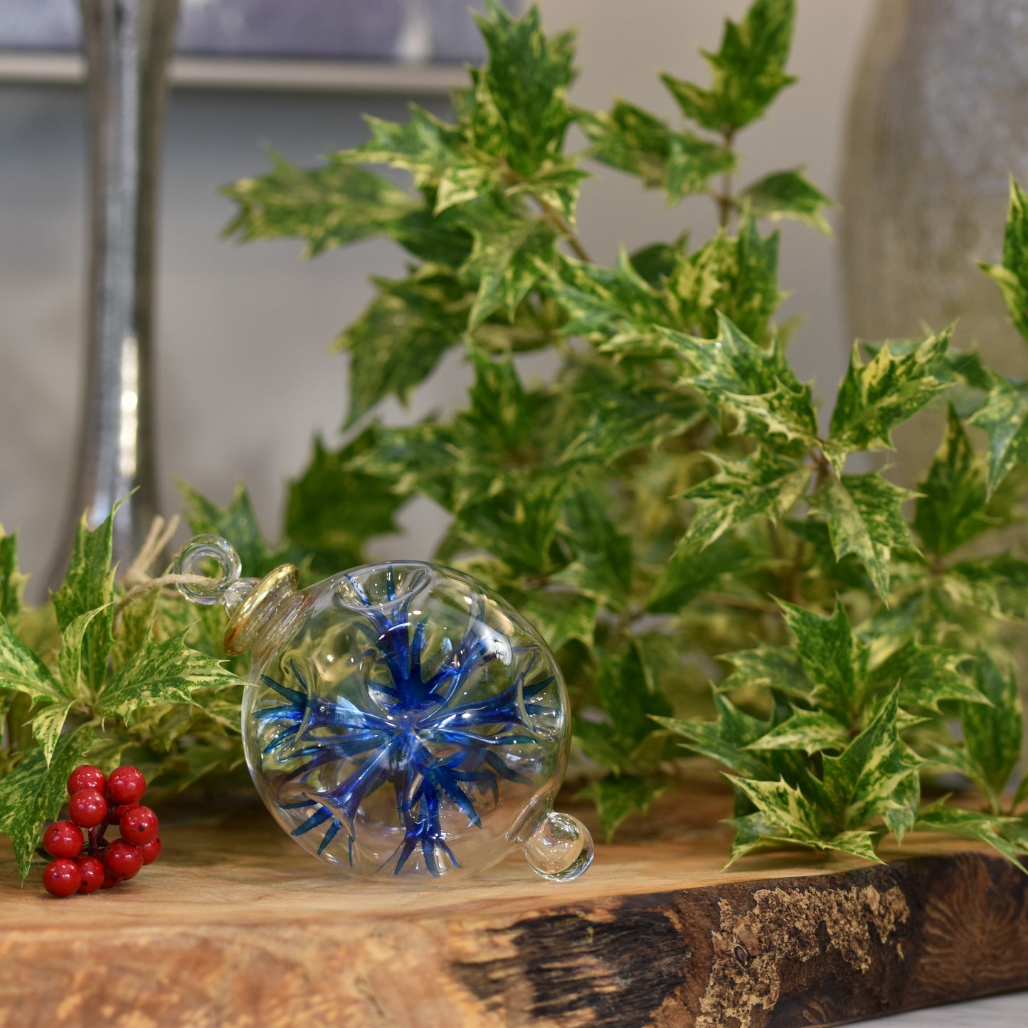 Retro Trumpets Handblown Glass Bauble - Blue - Large