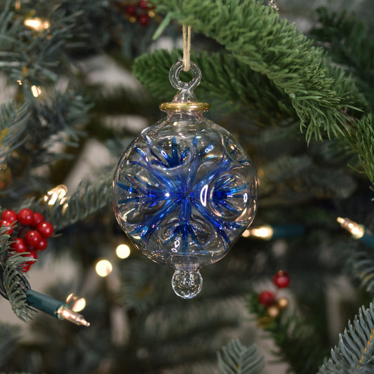 Retro Trumpets Handblown Glass Bauble - Blue - Large