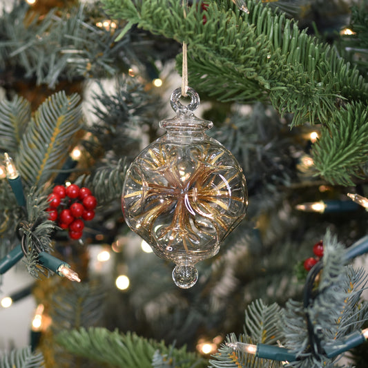 Retro Trumpets Handblown Glass Bauble - Gold - Large