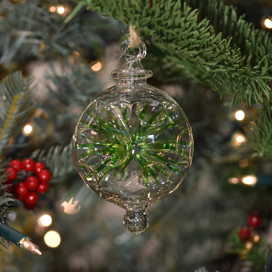 Retro Trumpets Handblown Glass Bauble - Green - Large