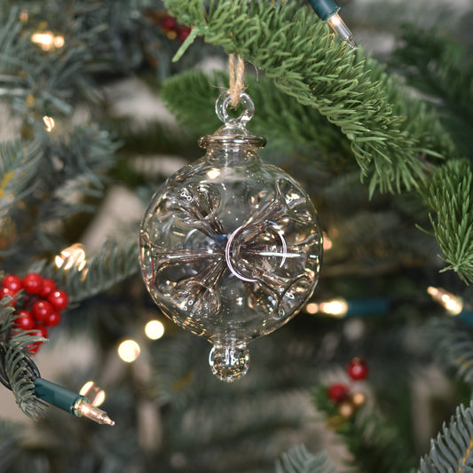 Retro Trumpets Handblown Glass Bauble - Silver - Large