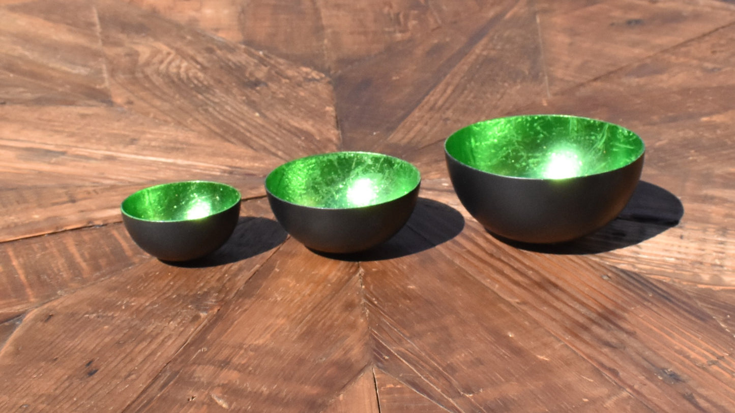 Set Of Three Foiled T-Light Holders - Green