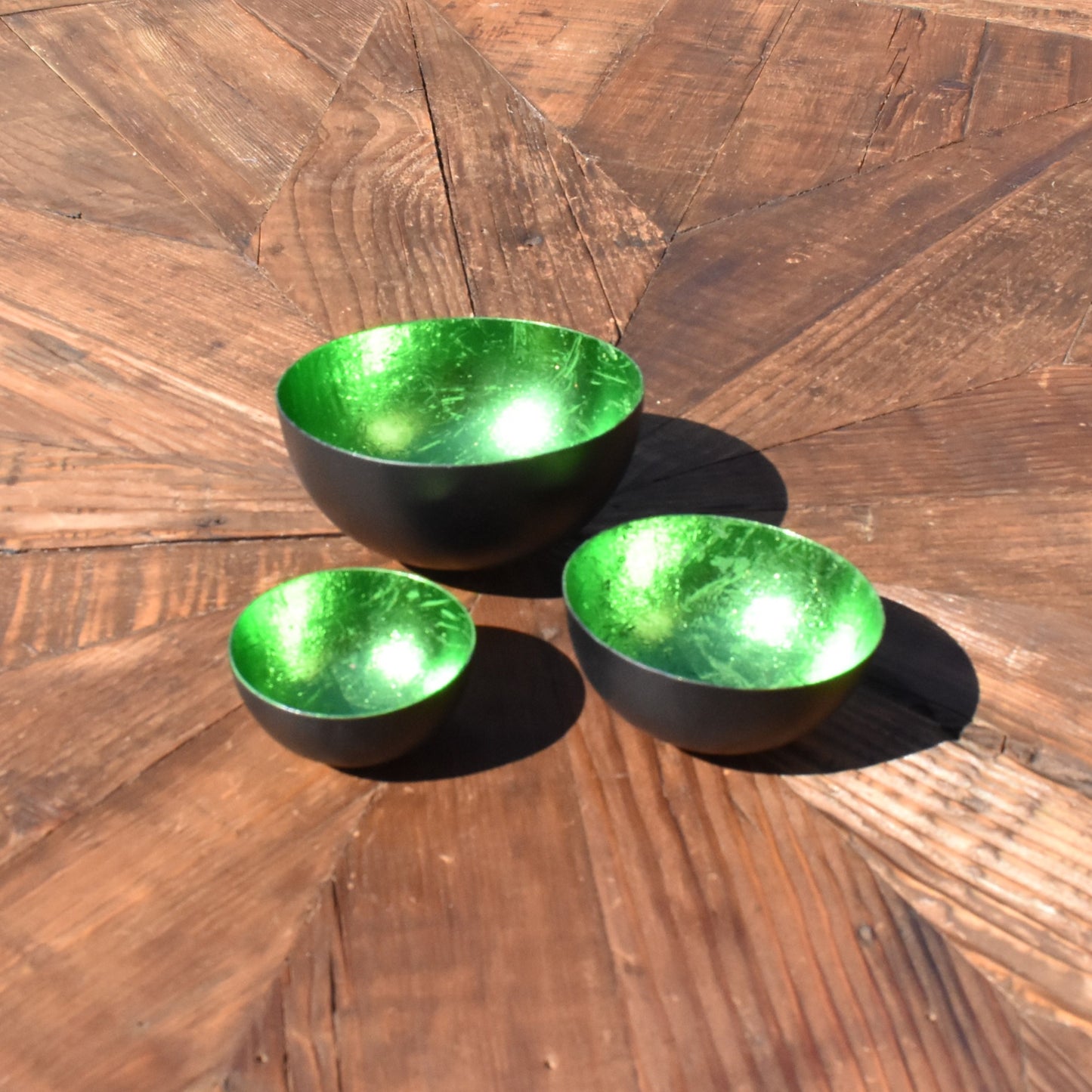 Set Of Three Foiled T-Light Holders - Green