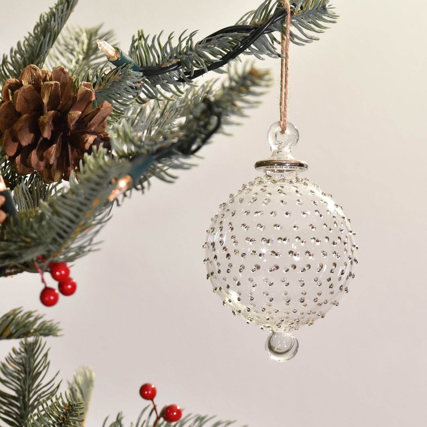 Dotty Gems Handblown Glass Bauble - Silver Colour - Large