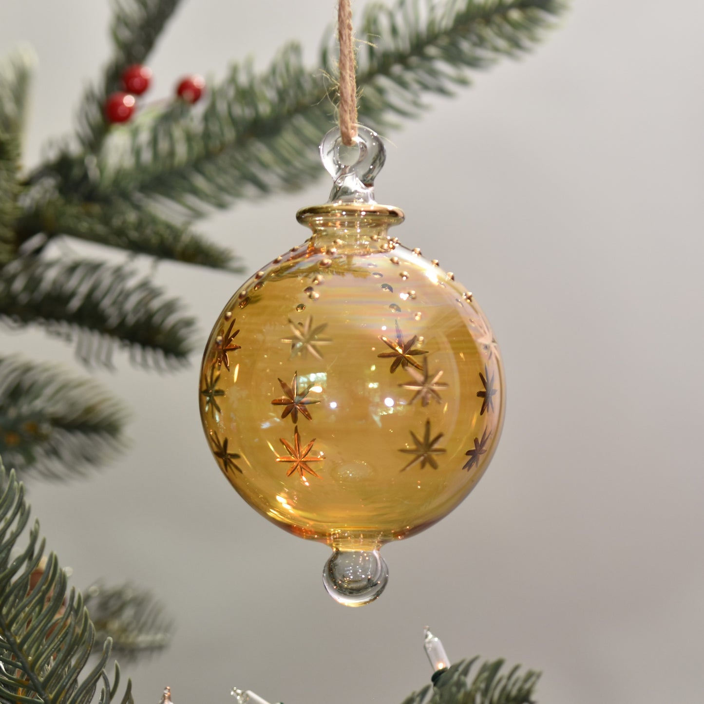 Snowfall Handblown Glass Bauble - Amber & Gold - Large