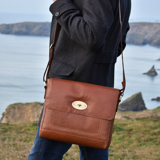 Milled Leather Messenger Bag - Large