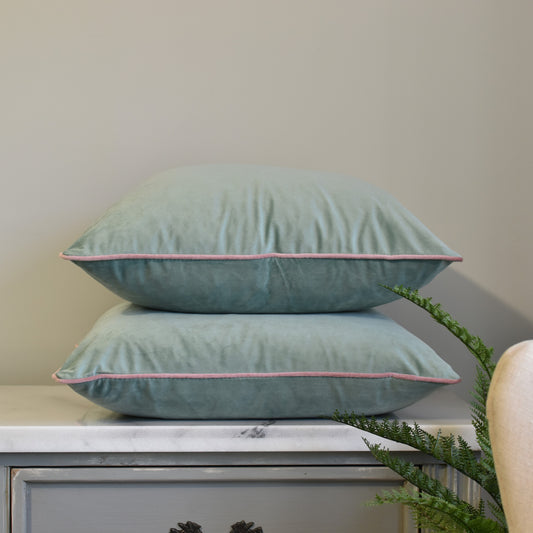Mineral Aqua Green & Blush 55cm Velvet Cushion