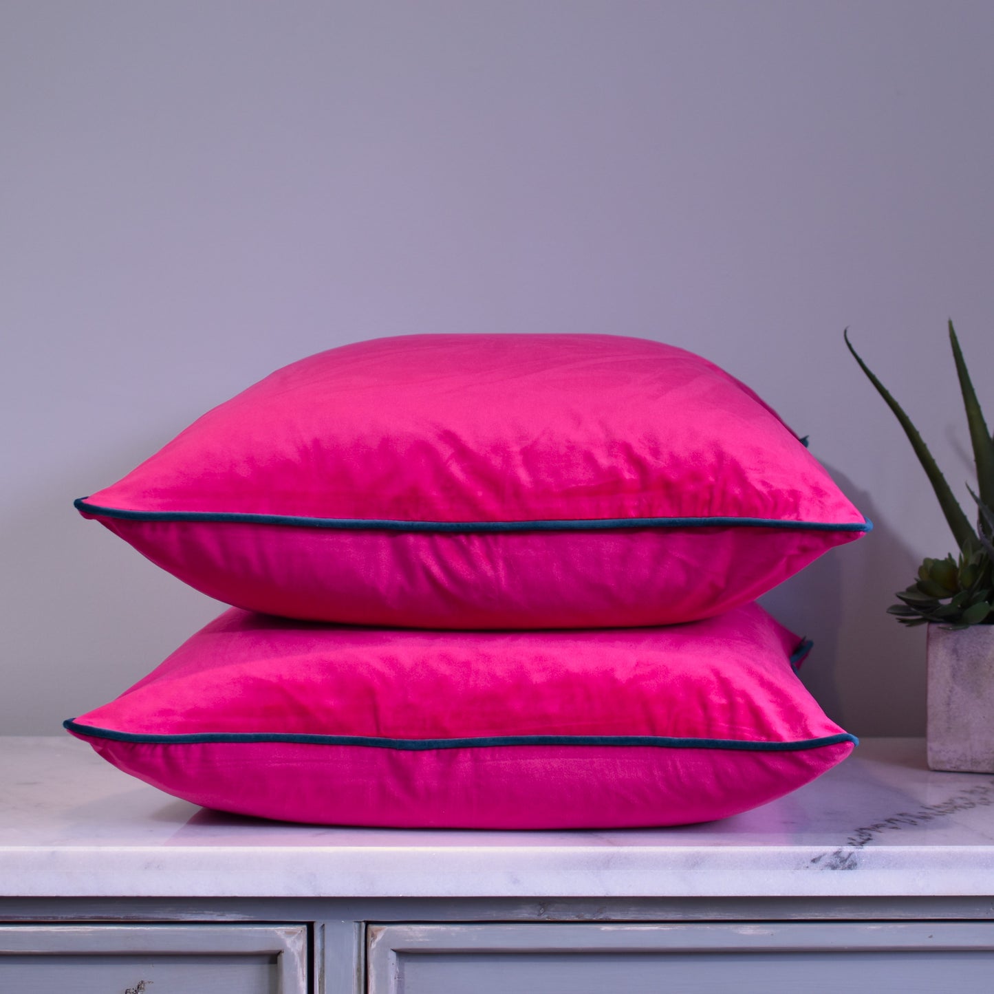 Raspberry & Teal 55cm Velvet Cushion