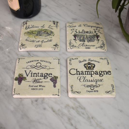 Wine Label Coasters - Set of Four