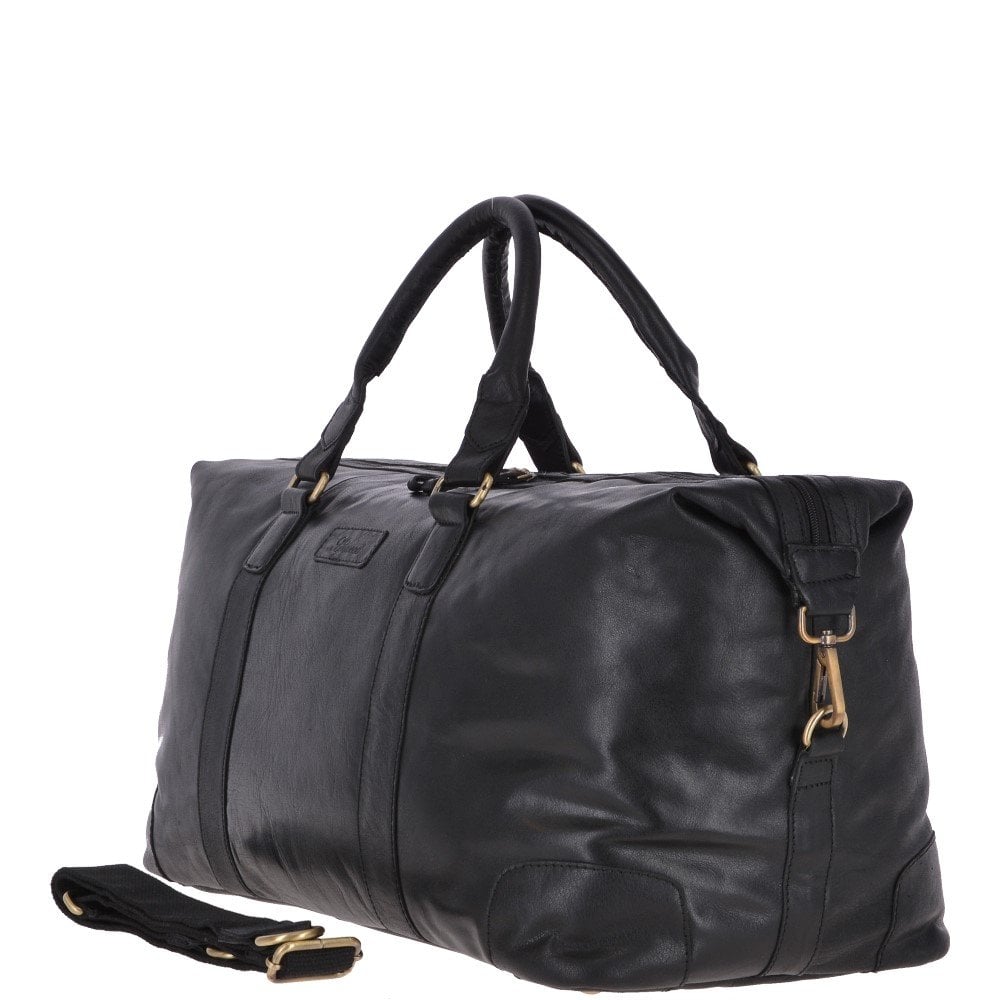 Black Creased Leather Weekend Holdall