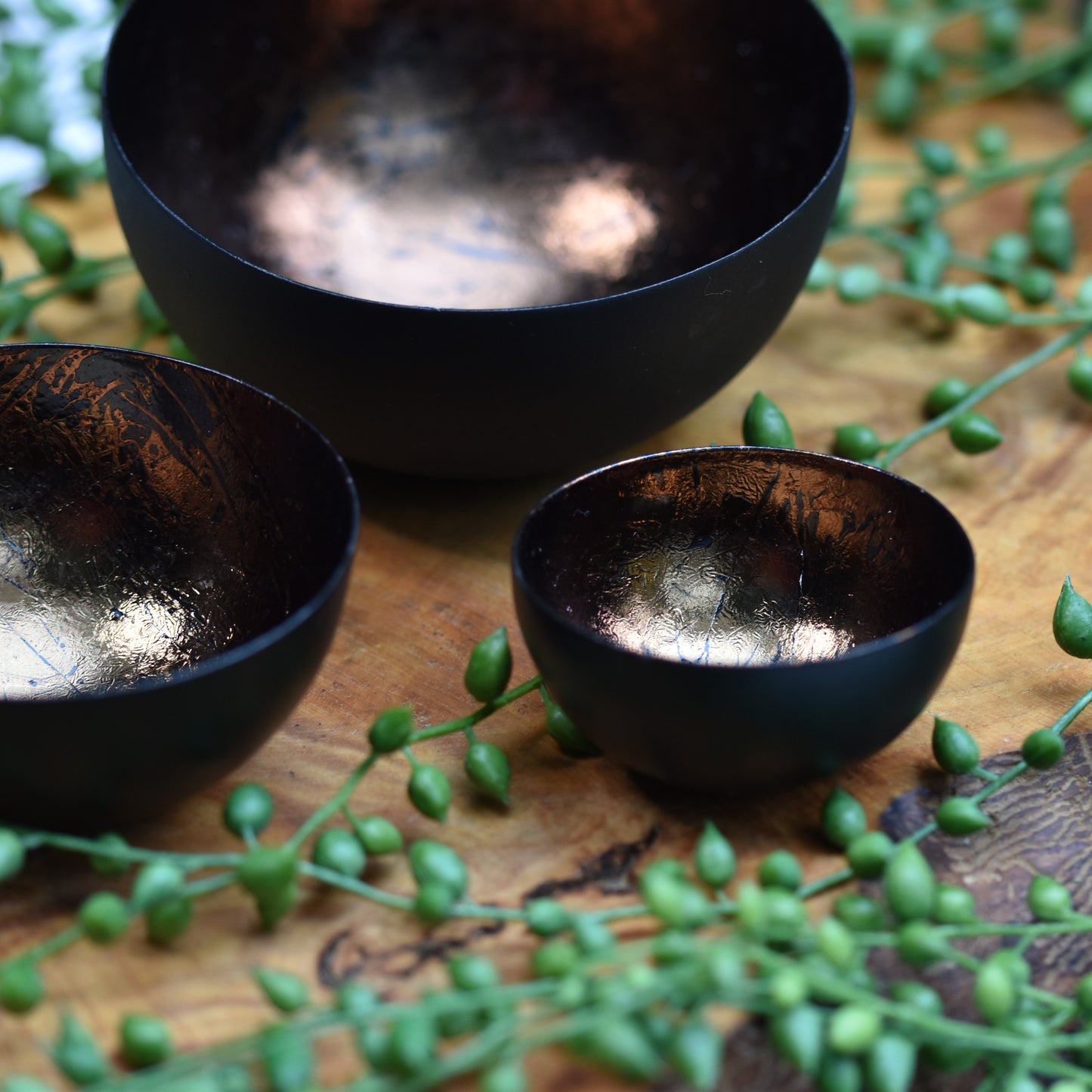 Set Of Three Foiled T-Light Holders - Chocolate