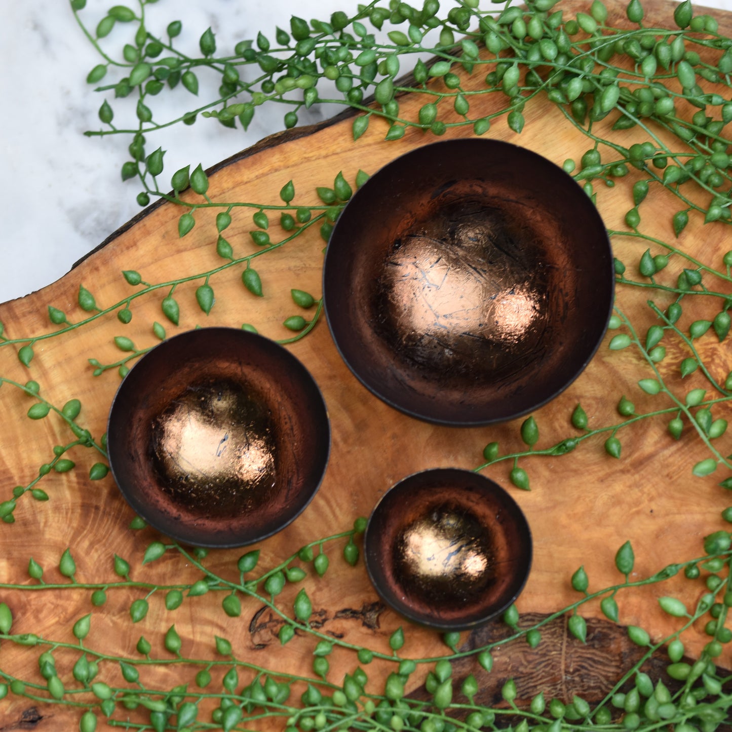 Set Of Three Foiled T-Light Holders - Chocolate