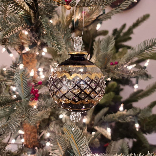 Carnival Handblown Glass Bauble - Black & Gold - Large