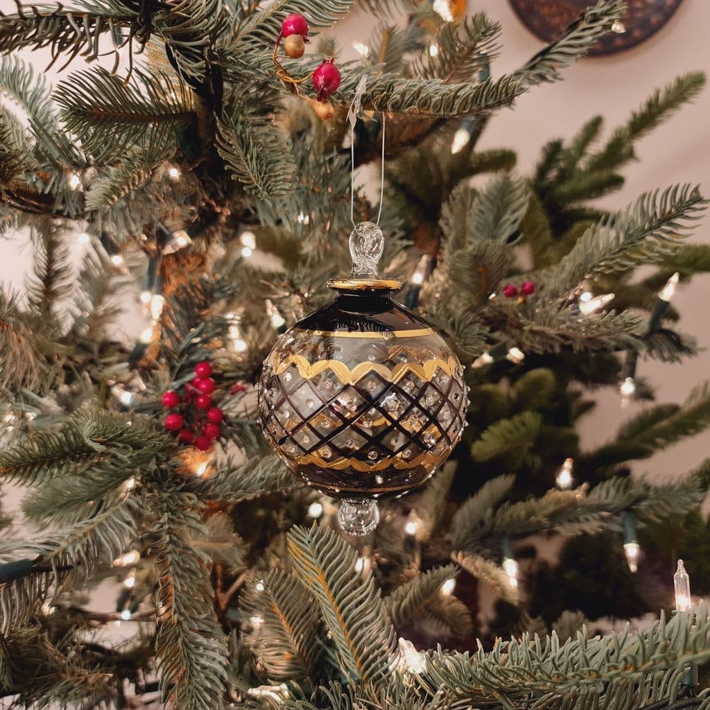 Carnival Handblown Glass Bauble - Black & Gold - Large