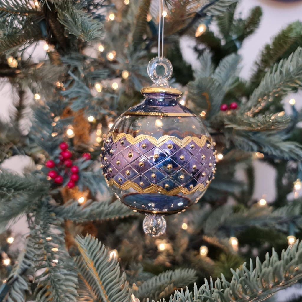 Carnival Band Handblown Glass Bauble - Blue - Large