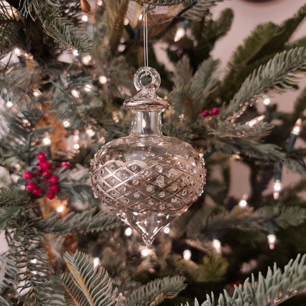 Carnival Onion Handblown Glass Bauble - Clear & Silver - Large