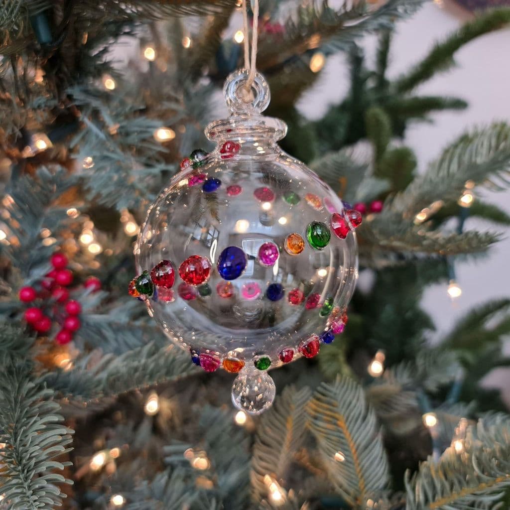 Gems Spiral Handblown Glass Bauble - Multi Colour - Large