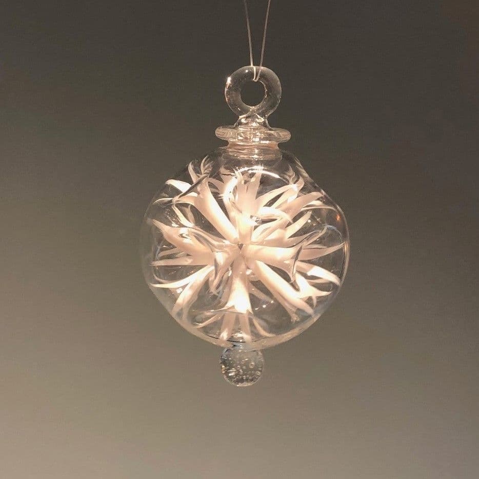 Retro Trumpets Handblown Glass Bauble - White - Small