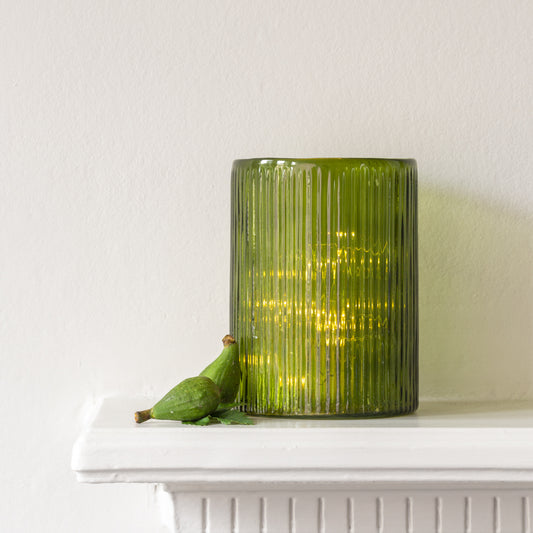 Green Ribbed Candle Holder - Large