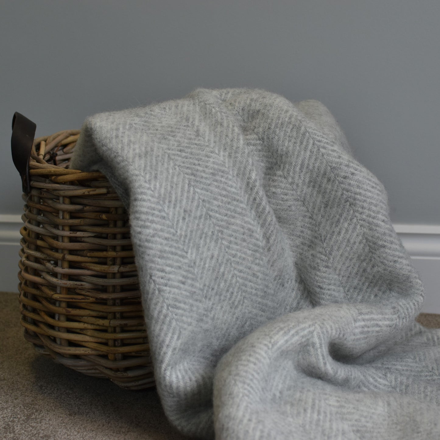 Silver Grey Herringbone Pure Wool Throw