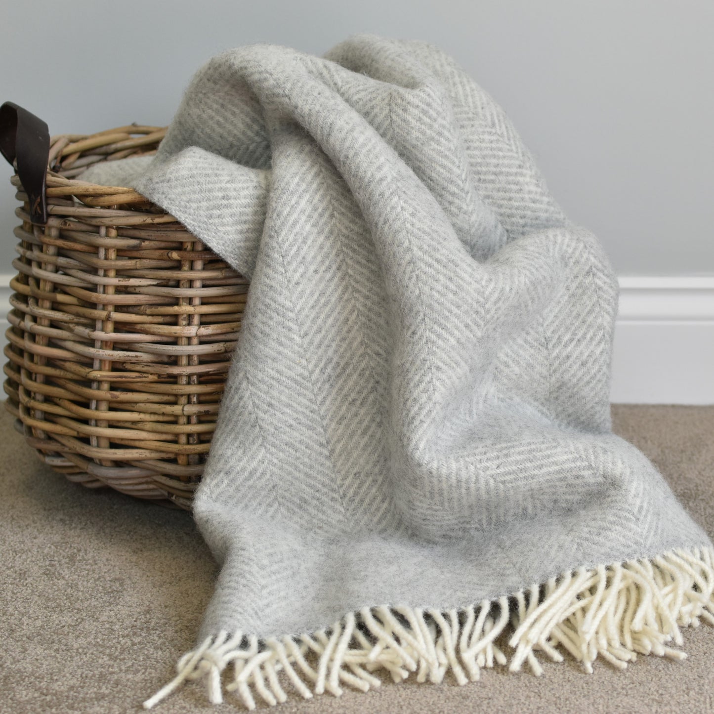 Silver Grey Herringbone Pure Wool Throw