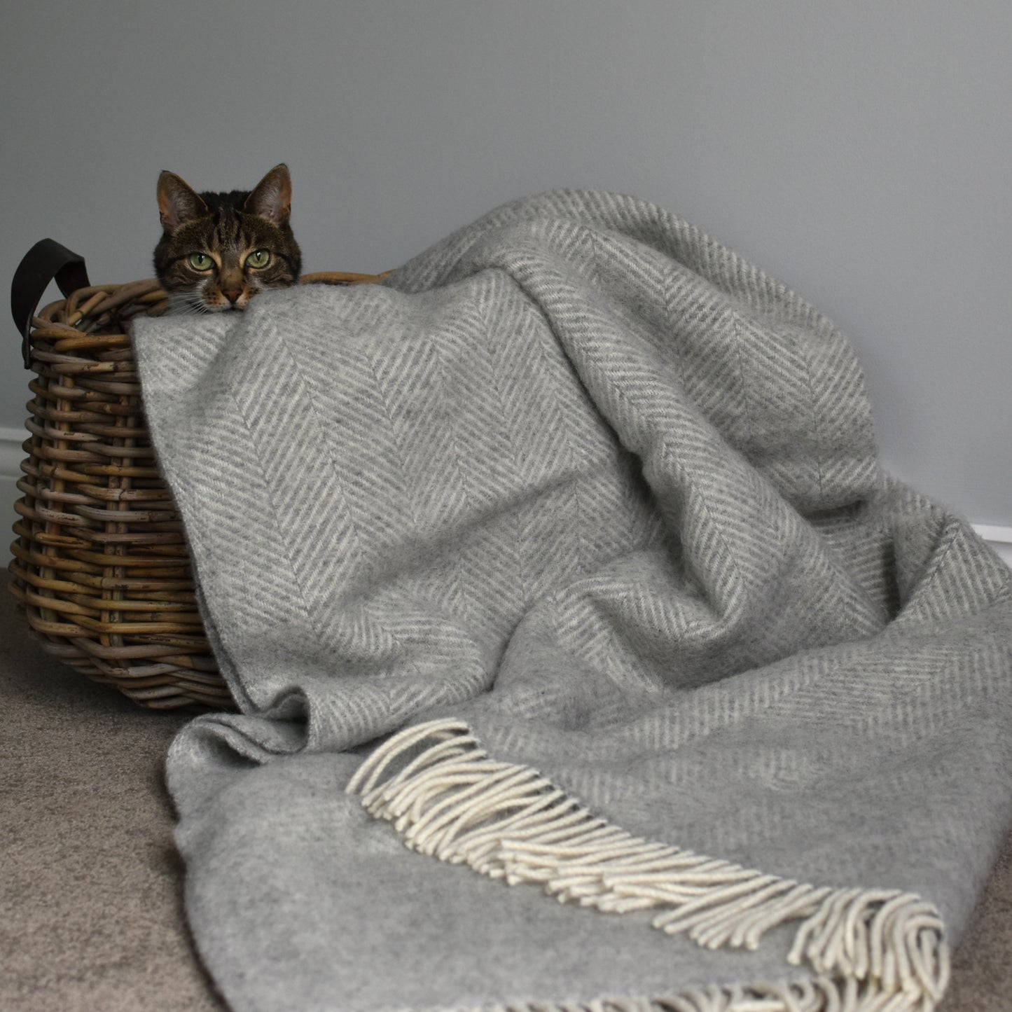 Silver Grey Herringbone Pure Wool Throw