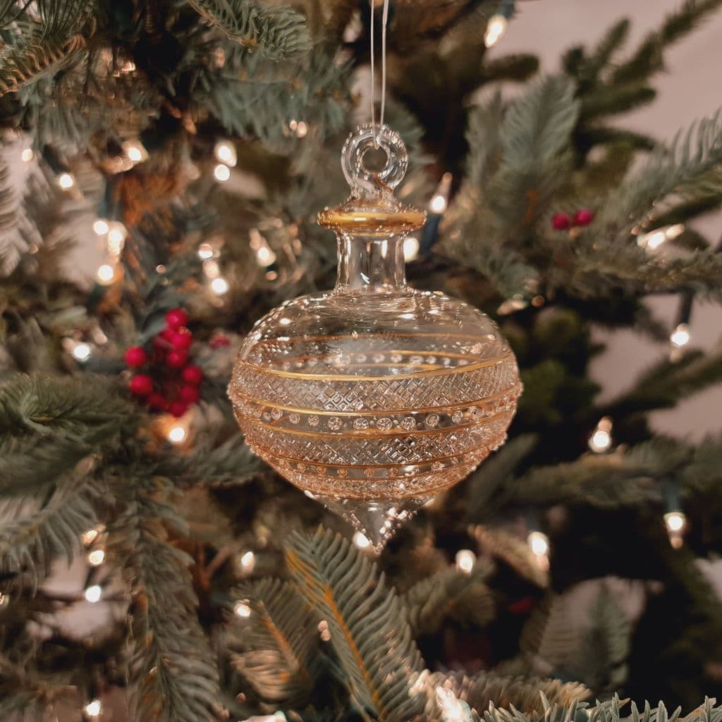 Infinity Onion Handblown Glass Bauble - Gold & Clear - Large