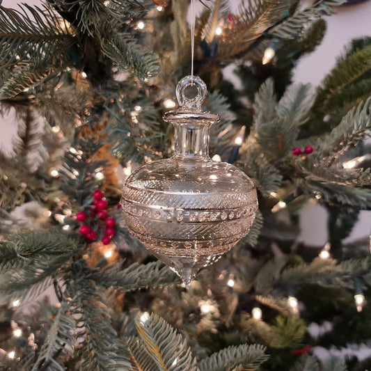 Infinity Onion Handblown Glass Bauble - Silver & Clear - Large