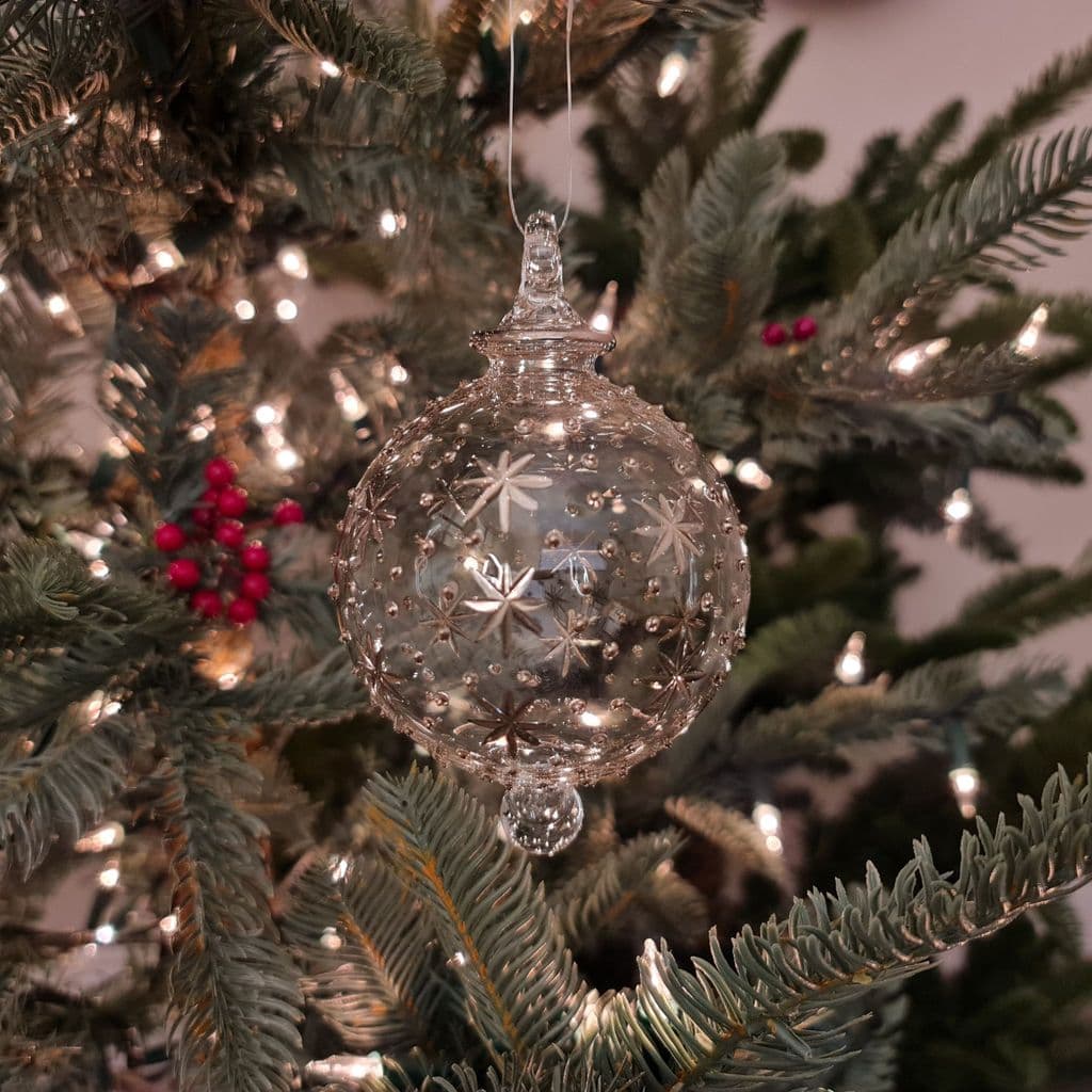 Night Sky Handblown Glass Bauble - Silver & Clear - Large