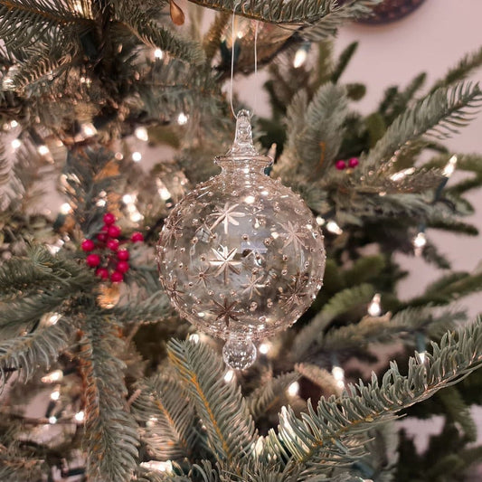 Night Sky Handblown Glass Bauble - Silver & Clear - Large
