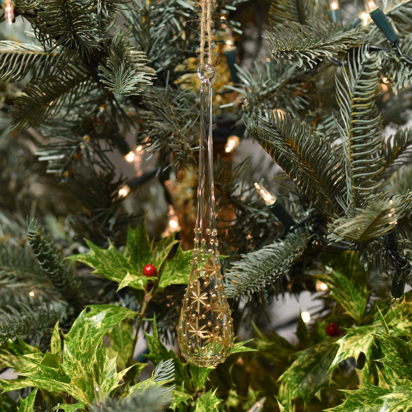 Night Sky Handblown Glass Droplet - Gold & Clear - Large