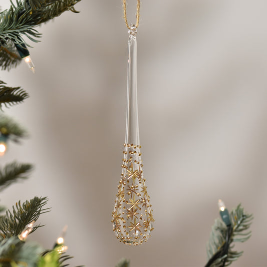 Night Sky Handblown Glass Droplet - Gold & Clear - Large