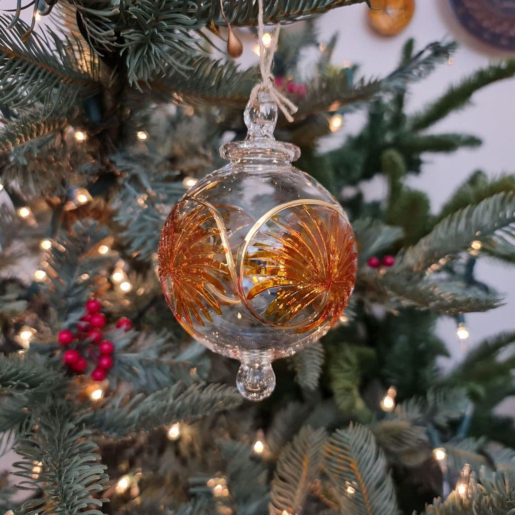 Palm Handblown Glass Bauble - Gold & Amber - Large