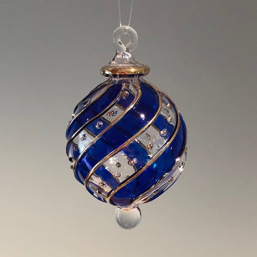 Ribbons Handblown Glass Bauble - Blue - Small