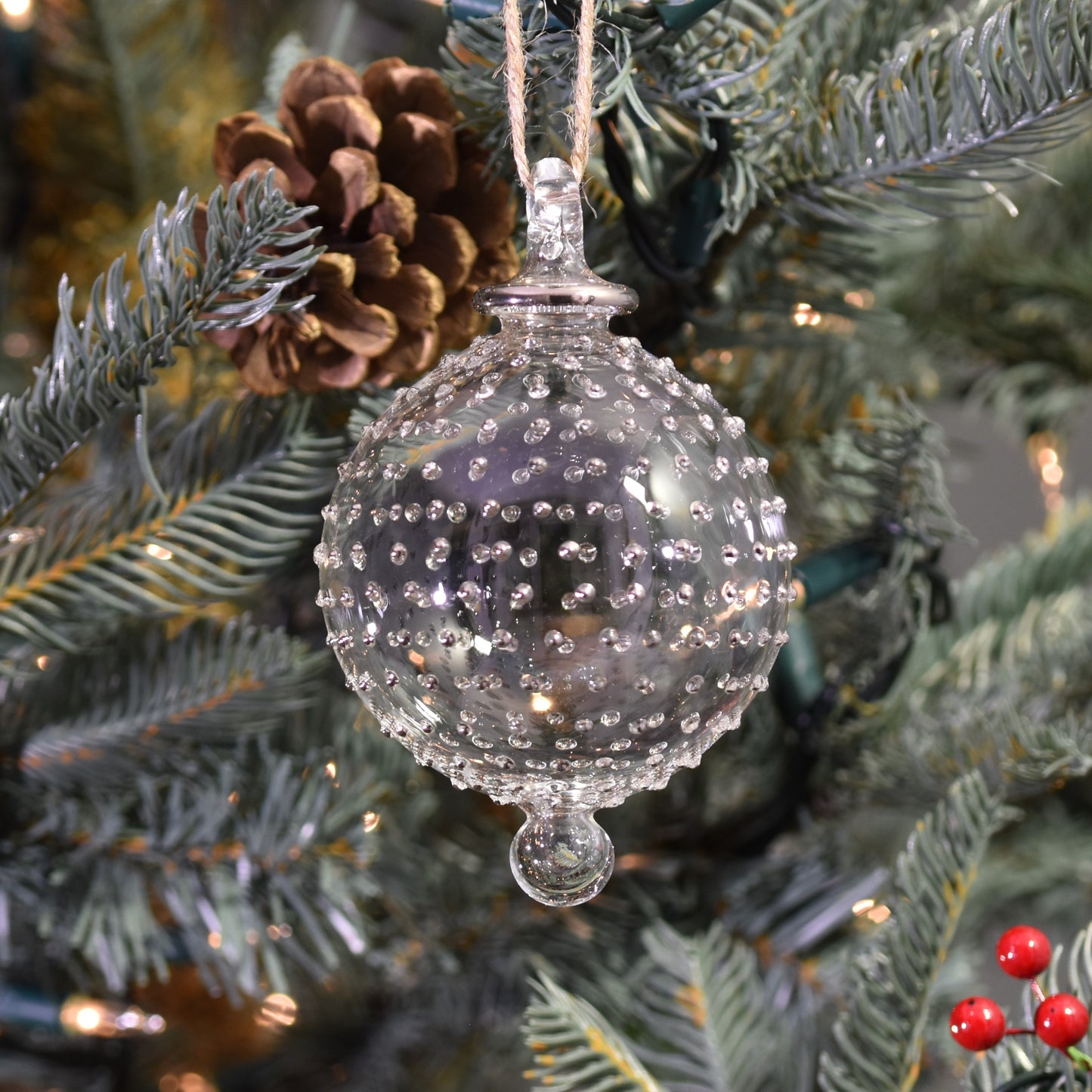 Dotty Gems Handblown Glass Bauble - Silver Colour - Large